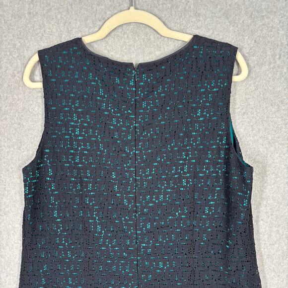 Tahari Dress 14 Navy Turquoise Lace‎ Sheer Mod Career Church Southern 50s Preppy - Picture 12 of 15